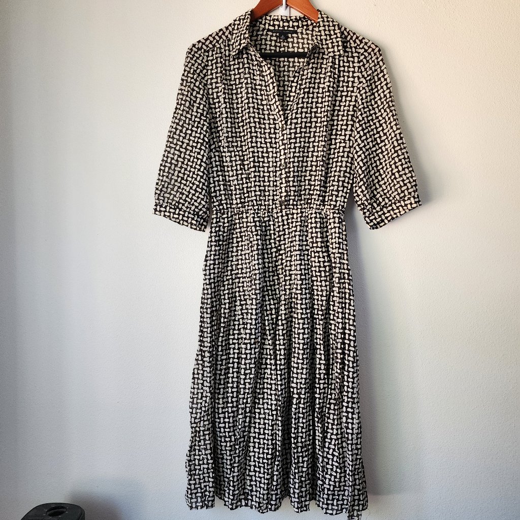 Banana Republic, Women's Midi Dress, Short Sleeve, 8, Black White Polka Dot.